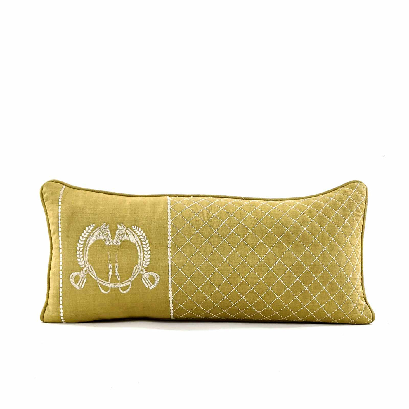 A bold weave, the metal horsebit, hand quilting and leather accents bring Equestrian Lifestyle effortlessly into the living area