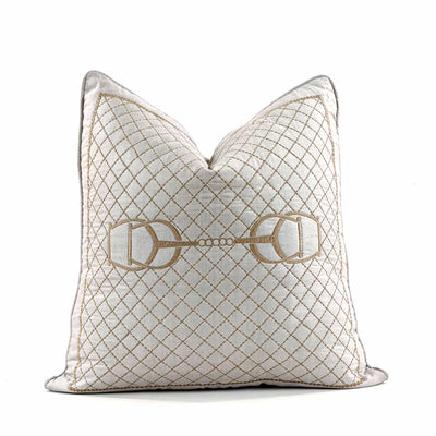 A bold weave, the metal horsebit, hand quilting and leather accents bring Equestrian Lifestyle effortlessly into the living area