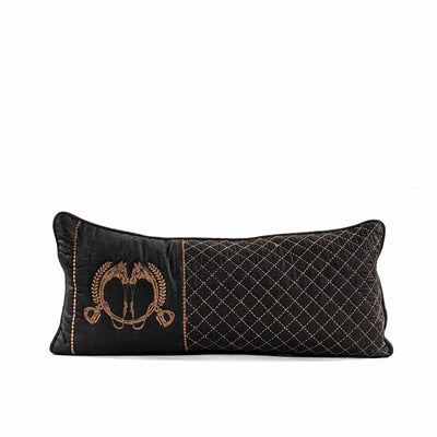 A bold weave, the metal horsebit, hand quilting and leather accents bring Equestrian Lifestyle effortlessly into the living area