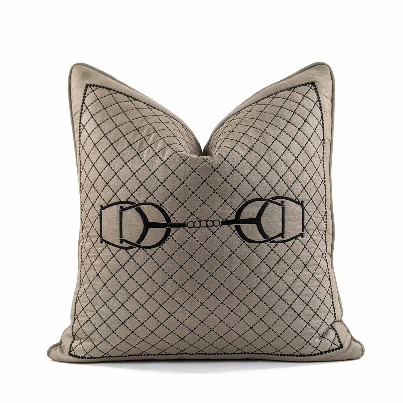 A bold weave, the metal horsebit, hand quilting and leather accents bring Equestrian Lifestyle effortlessly into the living area