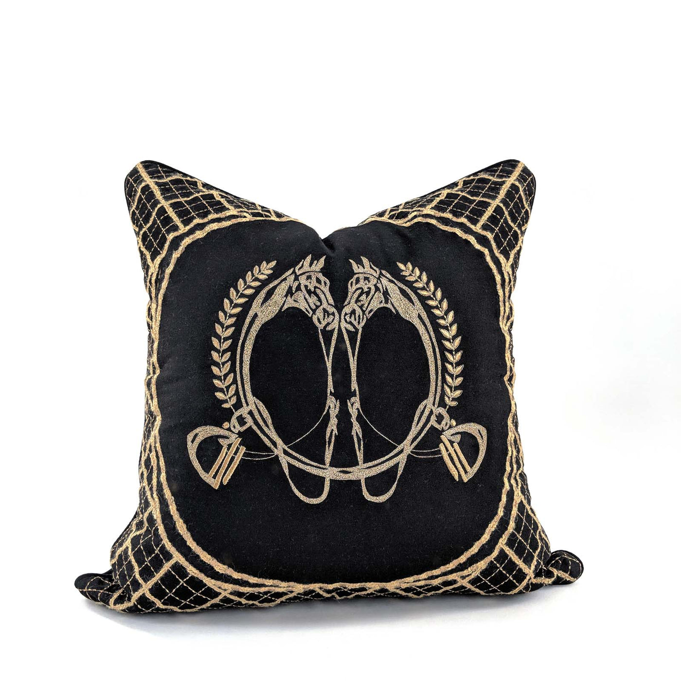 A bold weave, the metal horsebit, hand quilting and leather accents bring Equestrian Lifestyle effortlessly into the living area