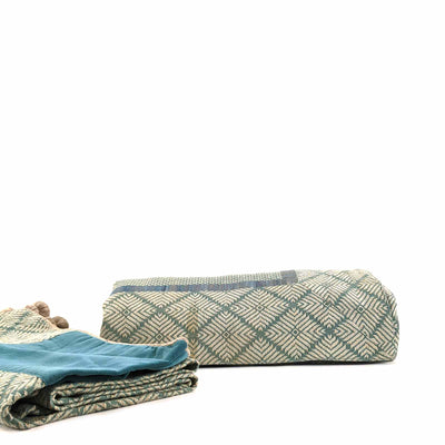 Phulkari Ice Blue  Bed Spread Large 100"