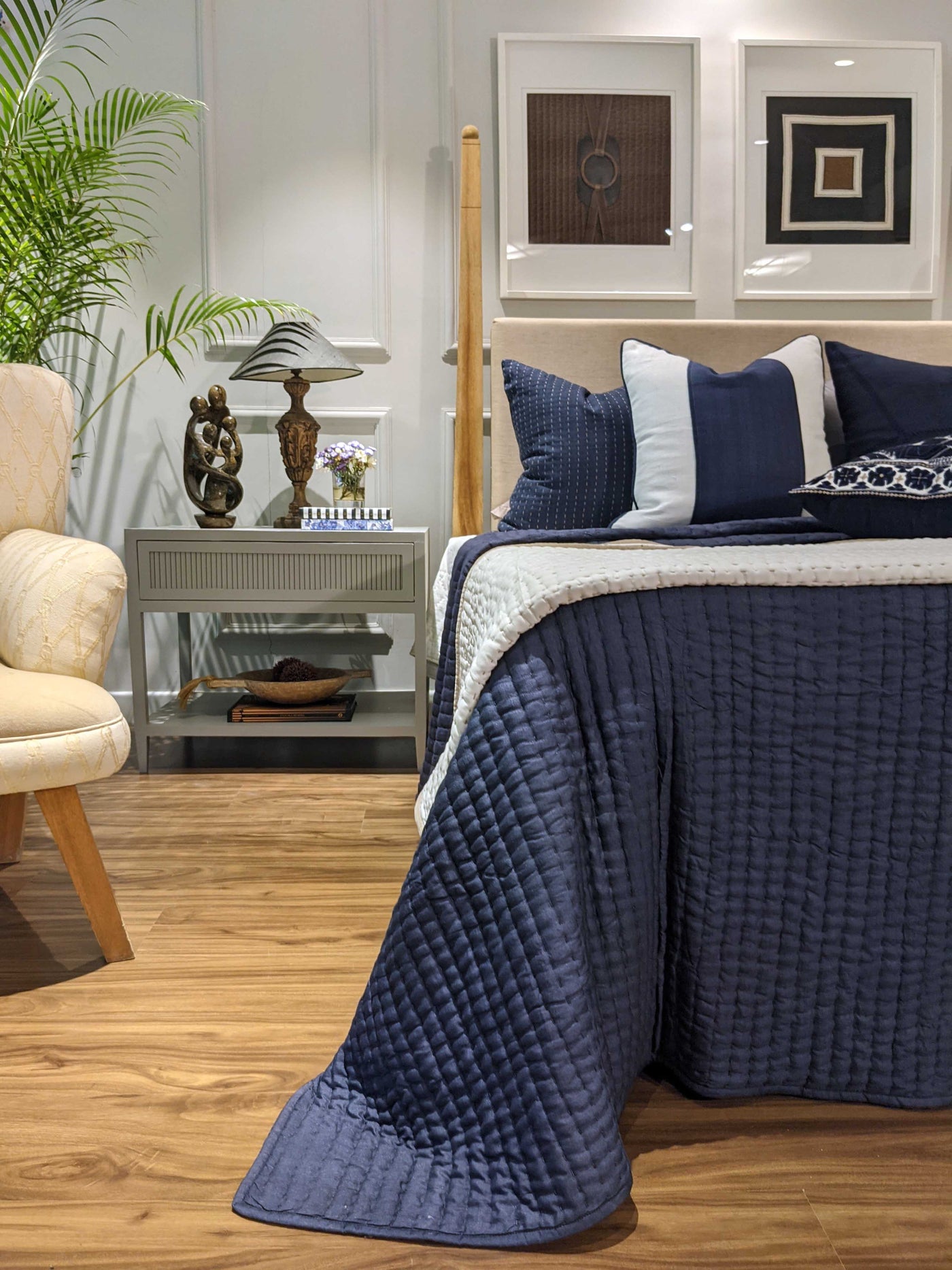 Gudri Navy Bedspread Large 108" with 2 Shams