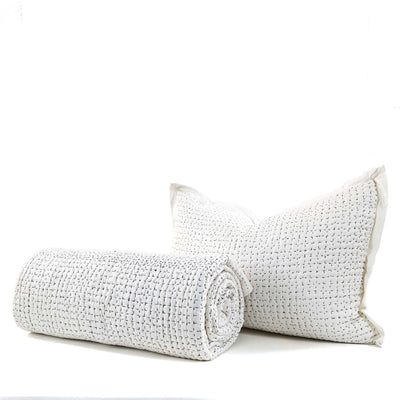 Gudri Ivory Contrast Stitch Bedspread Large 96" with 2 Shams